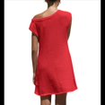 thumbnail image 3 of Vestido Mini de Punto Elástico con Hombros Descubiertos y Mangas para Mujer, Vestido Holgado para Vacaciones, Atuendo Liso. Rojo L, 3 of 7