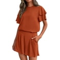 thumbnail image 2 of Pounoo Women's Dresses Double Ruffle Short Sleeve Solid One Piece Romper Shorts Daily Wear Lightweight Breathable Loose Fit Casual Dresses Gift, 2 of 5