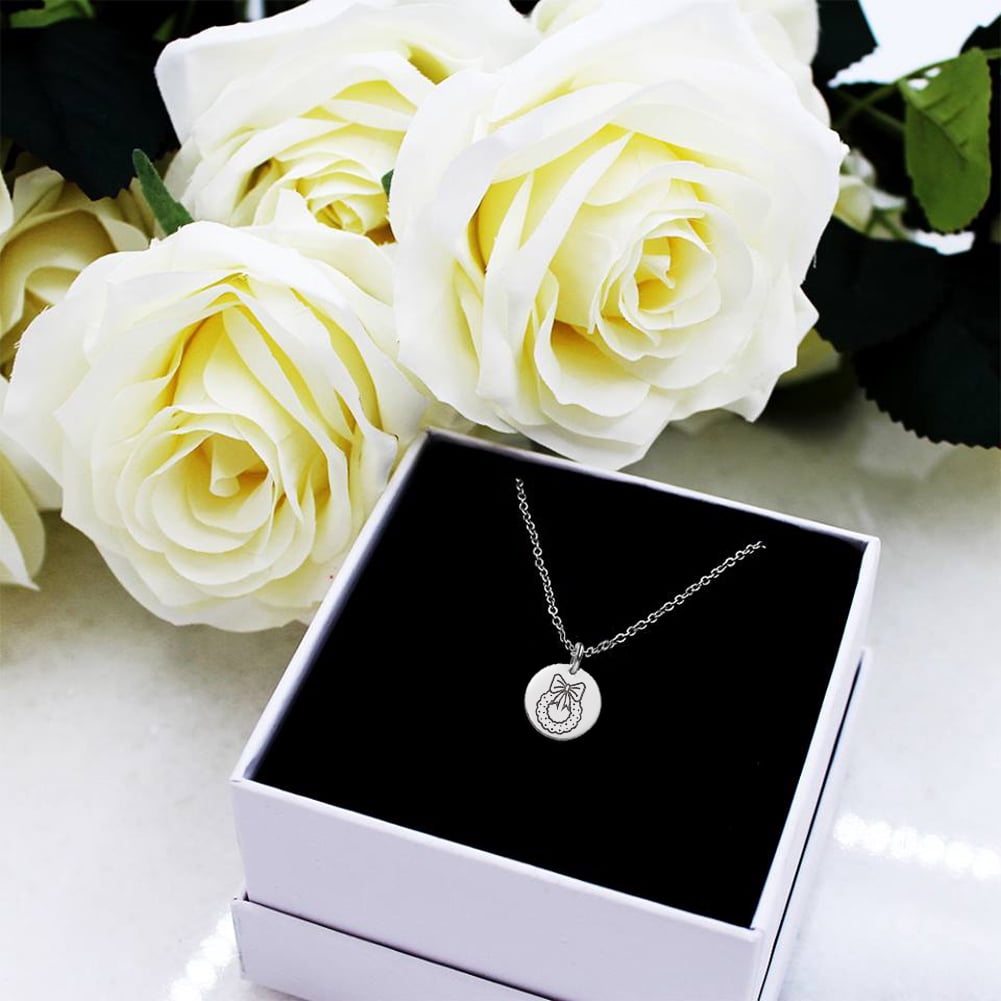 Anavia Round Christmas Wreath Stainless Steel Silver Disc 10mm Pendant Jewelry with Gift Box