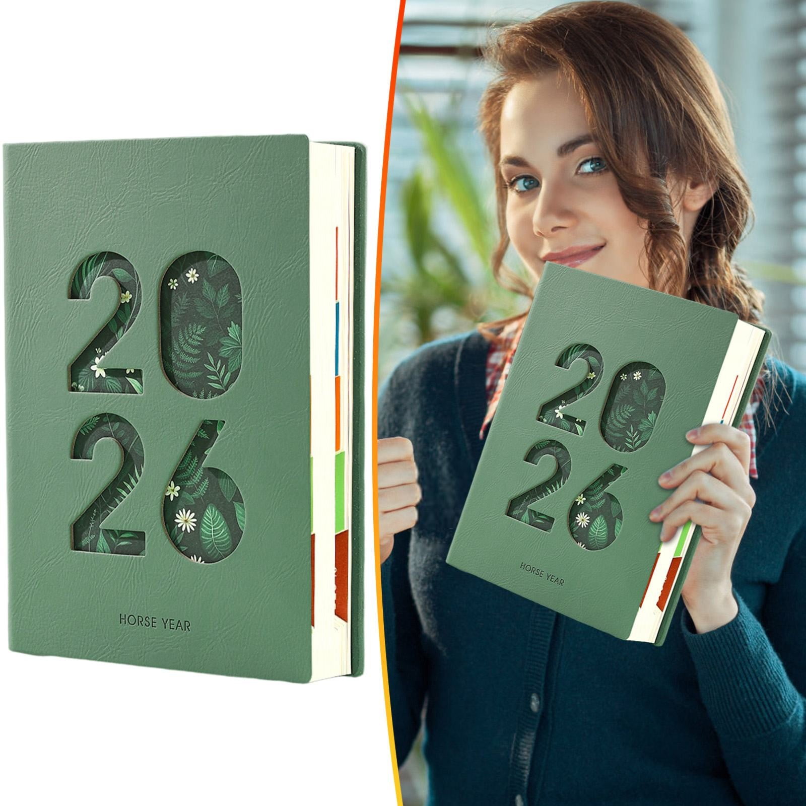 Solivara Pu Leather Annual Planner For 2026 Weekly And Monthly Schedule (Green,8.27×5.51in)