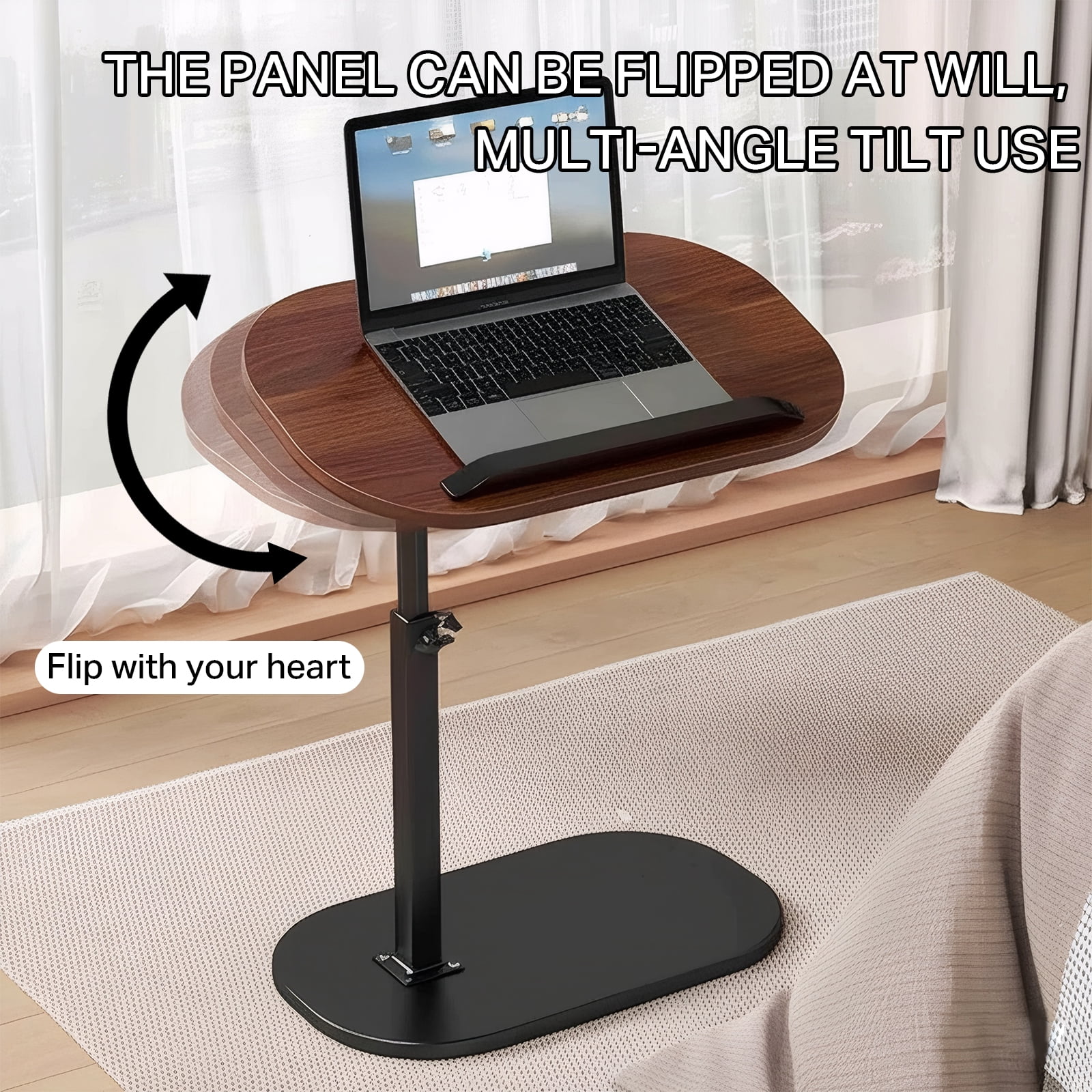 C Shaped Side End Table for Couch, Adjustable Sofa TV Tray for Bed