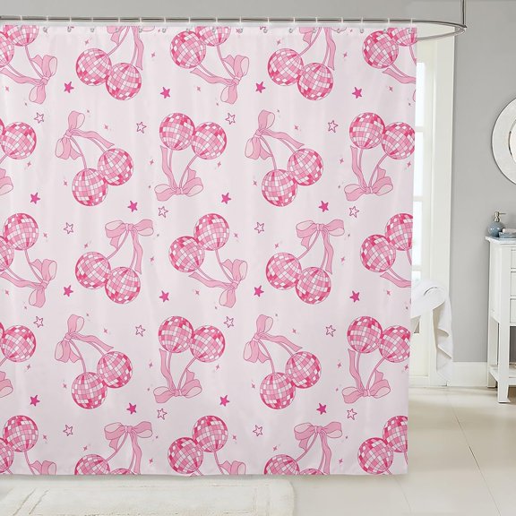 Bowknot Princess Kids Shower Curtains,Disco Crystal Ball Western Cowgirl Bathroom Curtains for Girls Women,Starry Sky Bow Tie Romantic Pink Girly Waterproof Curtains,12 Hooks Suits,72"W x 72"L