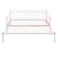 thumbnail image 4 of Twin Size Metal Daybed with Trundle, Heavy-Duty Steel Bedframe, Portable Folding Sofa Bed, Daybed with Slat, No Spring Required, for Living Room Bedroom, Pink, 4 of 7