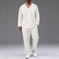 thumbnail image 5 of Nokdvo Mens Sweat Suits 2 Piece Set Sherpa V Neck Baggy Jacquard Sweatshirt Fall Winter Drawstring Solid Color Long Sleeve Casual Sweatsuits with Pockets,White 3XL, 5 of 5