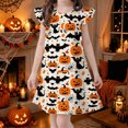 thumbnail image 2 of WAYUTE Girls Halloween Flutter Sleeve Dresses, Soft Loose Fashion A Line Dress with Pumpkin Print, Designed for Theme Party Casual Outdoor,Beige,Size 7-8 Y, 2 of 4