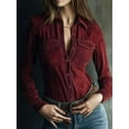 thumbnail image 4 of JJHGVB Thermal Long Sleeve Women Pullover Tops Dressy Casual Pullover Business Casual Trendy Wear Casual Blouses Lightweight Sweatshirts for Women Basic Solid Undershirts Solid Color Wine 2XL, 4 of 5