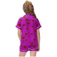 thumbnail image 4 of Auroural Kids Pajamas Short Sleeve with Pants Girls Button Front Pajama Top & Shorts Set, Heart Shaped Print， 2-Piece, Sizes 2-14 & Plus, 4 of 6