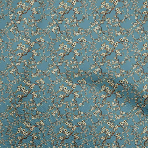 oneOone Velvet Teal Blue Fabric Asian Japanese Floral Fabric For Sewing Printed Craft Fabric By The Yard 58 Inch Wide