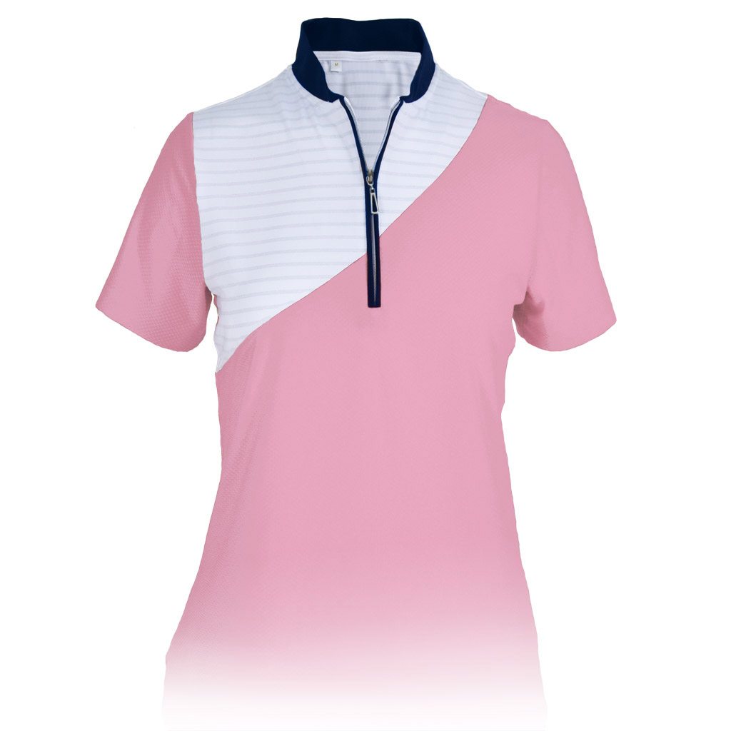 Monterey Club Women's Enjoy Stripe Contrast Zip Golf Polo Shirt 2342