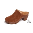 thumbnail image 5 of Mules for Women Trendy Stitching Suede Heeled Sandals Closed Round Toe Slides Comfortable Orthopedic Shoes Brown Size 8, 5 of 8