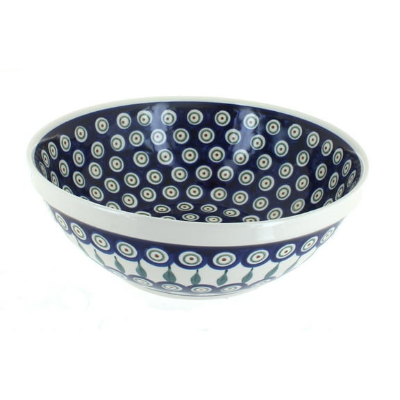 Blue Rose Polish Pottery Peacock Large Serving Bowl