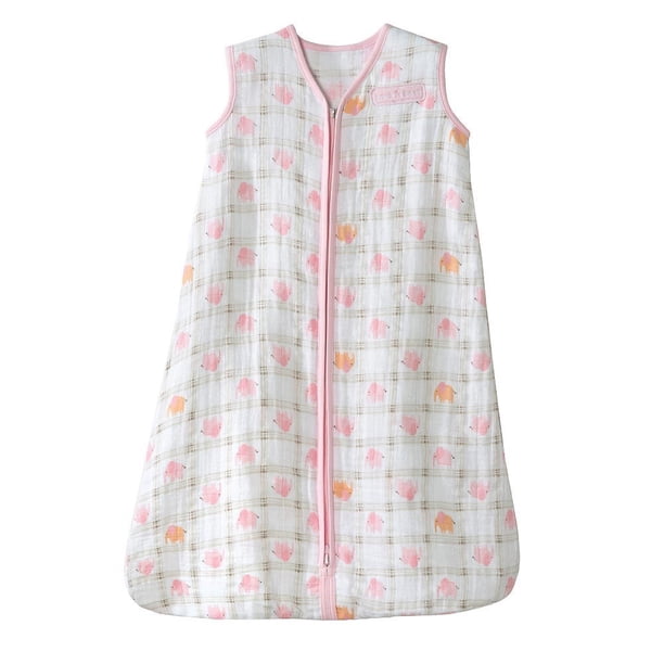 HALO SleepSack Wearable Blanket, 100 Cotton Muslin, Pink Elephant Plaid, Extra Large