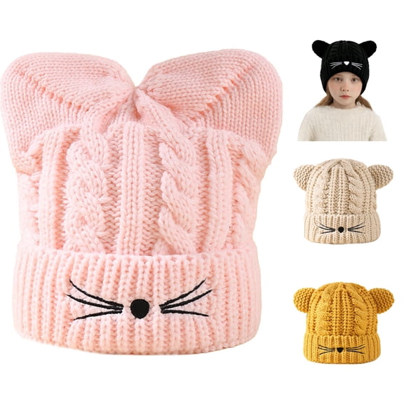 Oiyii Toddler Girls Solid Color Beanies Knit Elf‑Shaped Sun Hats Cozy Winter Cap, Pink