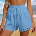 thumbnail image 2 of Bxsruta Women's High Waist Drawstring Wide Leg Shorts with Scalloped Hem Elastic Waist Casual Summer Beach Shorts, 2 of 8