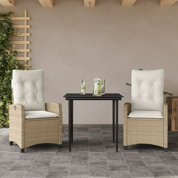 vidaXL 3 Piece Patio Dining Set with Cushions Beige Poly Rattan