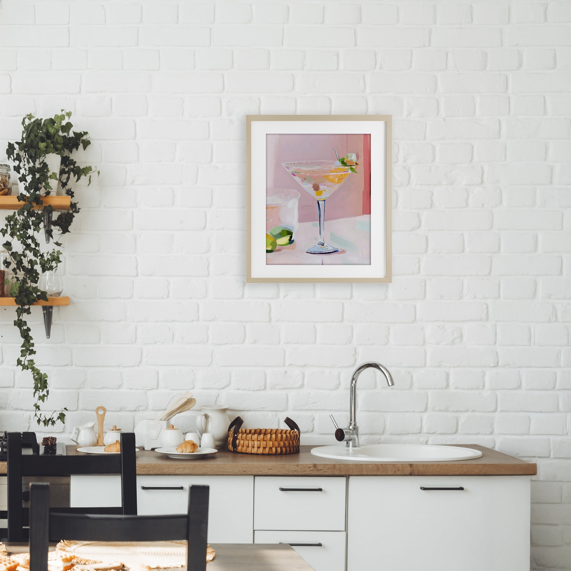 Stupell Industries Pink Martini Bar with Lime Birch Framed Print Under Glass, design by The Prints Vibe