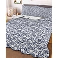 thumbnail image 3 of Quilts Twin Size, Navy Blue Floral Soft Comforter Bedding Set for Bed, Vintage Art Flowers Pattern Lightweight Quilted Bedspread with Pillow Cover(2 Pieces) for All Season, 68x86 Inch, 3 of 6