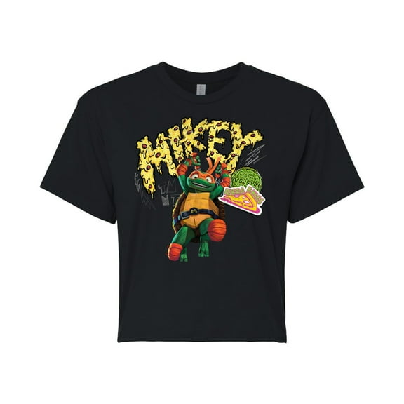 Teenage Mutant Ninja Turtles: Mutant Mayhem - Michelangelo AKA Mikey - Pizza Rules - Juniors Cropped Cotton Blend T-Shirt
