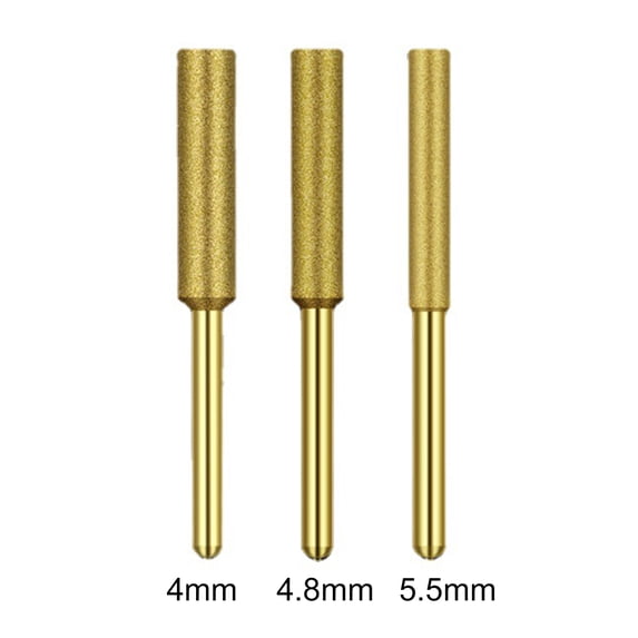Pnellth 3Pcs 4/4.8/5.5mm Chain Saw Grinding Stones Round Shank Wear-Resisting Emery Abrasive Heavy Duty Burr Grinding Stone Files for Chain Saw Golden