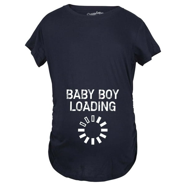 Maternity Baby Boy Loading Funny Nerdy Pregnancy Announcement T shirt  (Navy) - S 