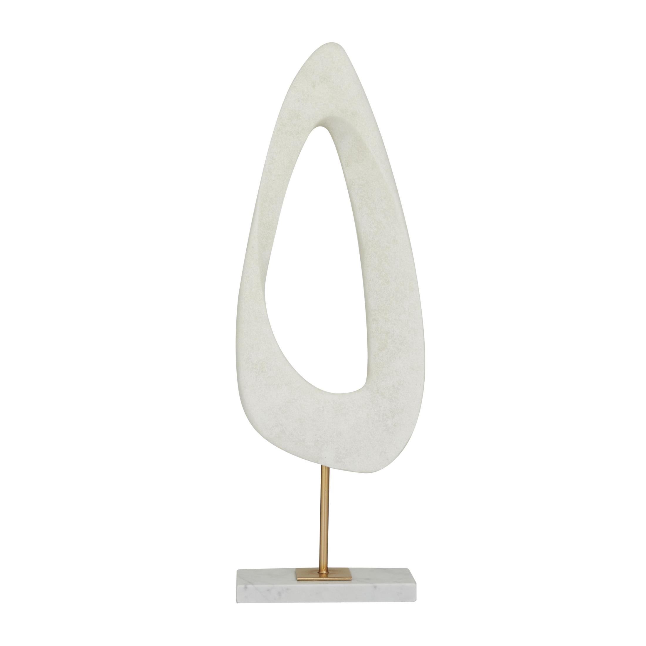 7" x 20" White Polystone Cut-Out Abstract Sculpture with Marble Stand, by DecMode