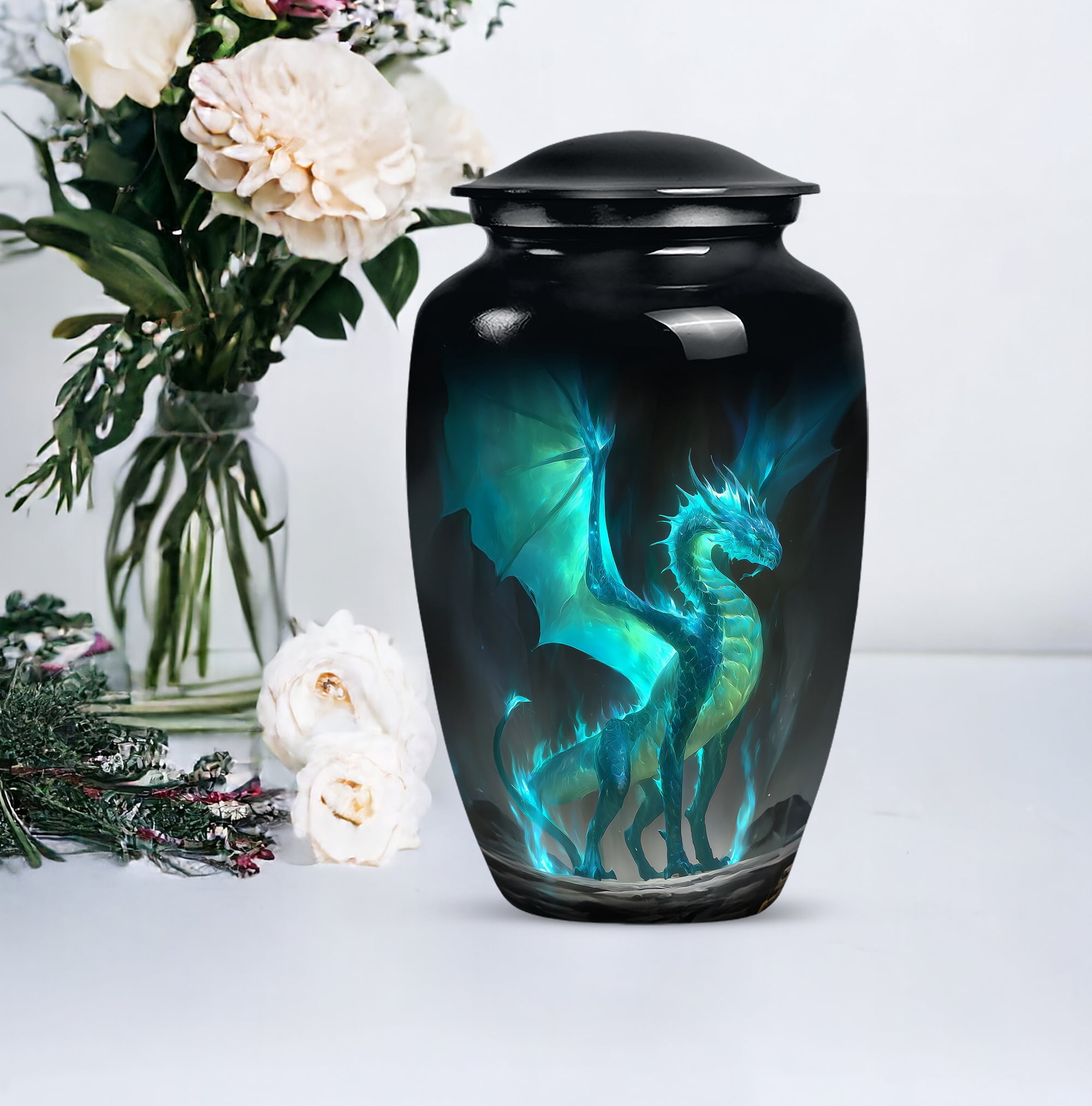Green Dragon Urn For Ashes For Male & Female, Decorative Urns For Human Ashes, Large Funeral Mini Memorial Urn For Men, Cremation Urns For Baby Boy ( Size- 10inch,1pc 3inch 1pc )