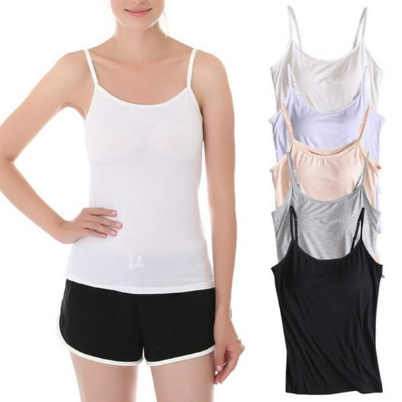 Womens Tank Tops Summer Tanks Cami Sleeveless Basic Tops Solid Padded Vest Bra Spaghetti Strap Sports Vest, Black