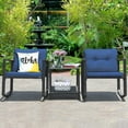 thumbnail image 2 of DORTALA 3 Pieces Patio Furniture Set, Rattan Rocking Chair and Glass Coffee Table with Cushions, Outdoor Wicker Conversation Bistro Set of 3 for Backyard Poolside, Navy, 2 of 7