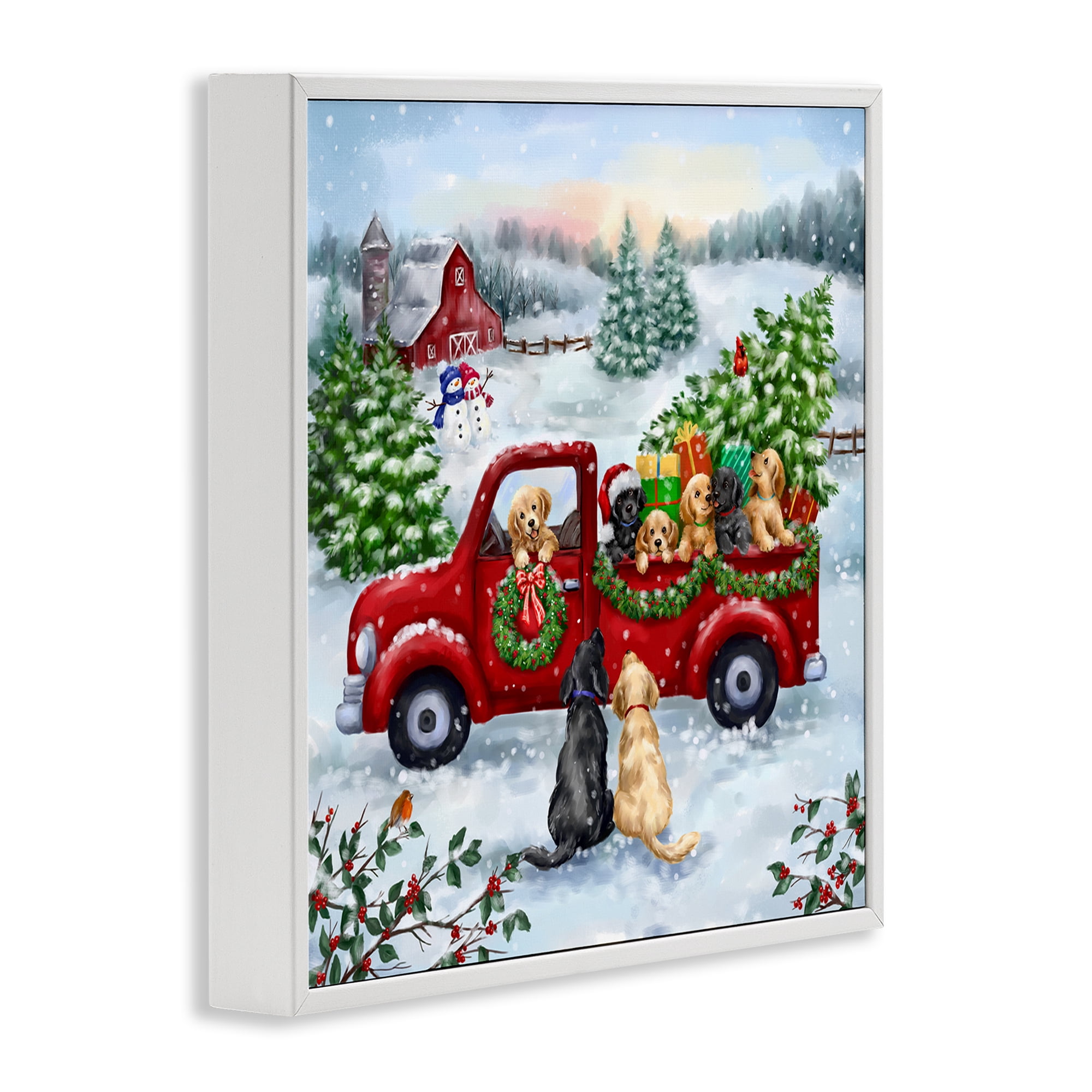 Stupell Industries Holiday Truck & Tree Holiday Painting White Framed Art Prints Wall Art, 12 x 12