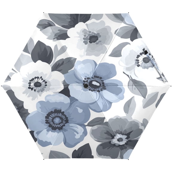 Elegant Monochromatic Florals Umbrellas for Sun Auto Open Close UV50  Waterproof 5-Fold Compact Fiberglass Frame