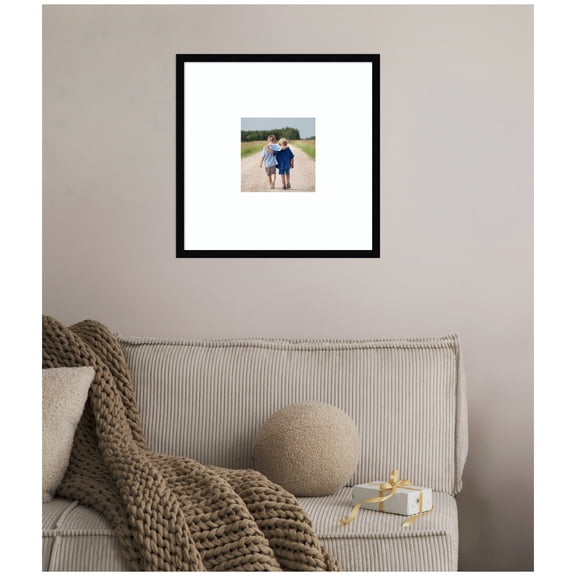 Kate and Laurel Svelte Noir Black Rectangle Picture Frame 20x20 Matted to 8x8 Black Modern Photo Frame for Gallery Wall Decor