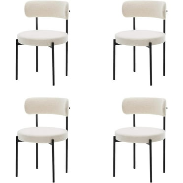 LivinVeluris Dining Chairs Set of 4, Modern Dining Chairs Mid-Century, Round Kitchen Chairs, Boucle Dining Chair with Black Metal Legs, Kitchen Dining Room (Cream White/Black Legs) (Set of 4)