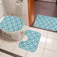 thumbnail image 5 of Teal Blue Modern Geometric Bathroom Rugs Set Abstract Square Non Slip Absorbent Soft Bath Mats 3 Piece Set with Bathroom Rug, U-Shaped Floor Mat, Toilet Seat Cover Large Size, 5 of 9
