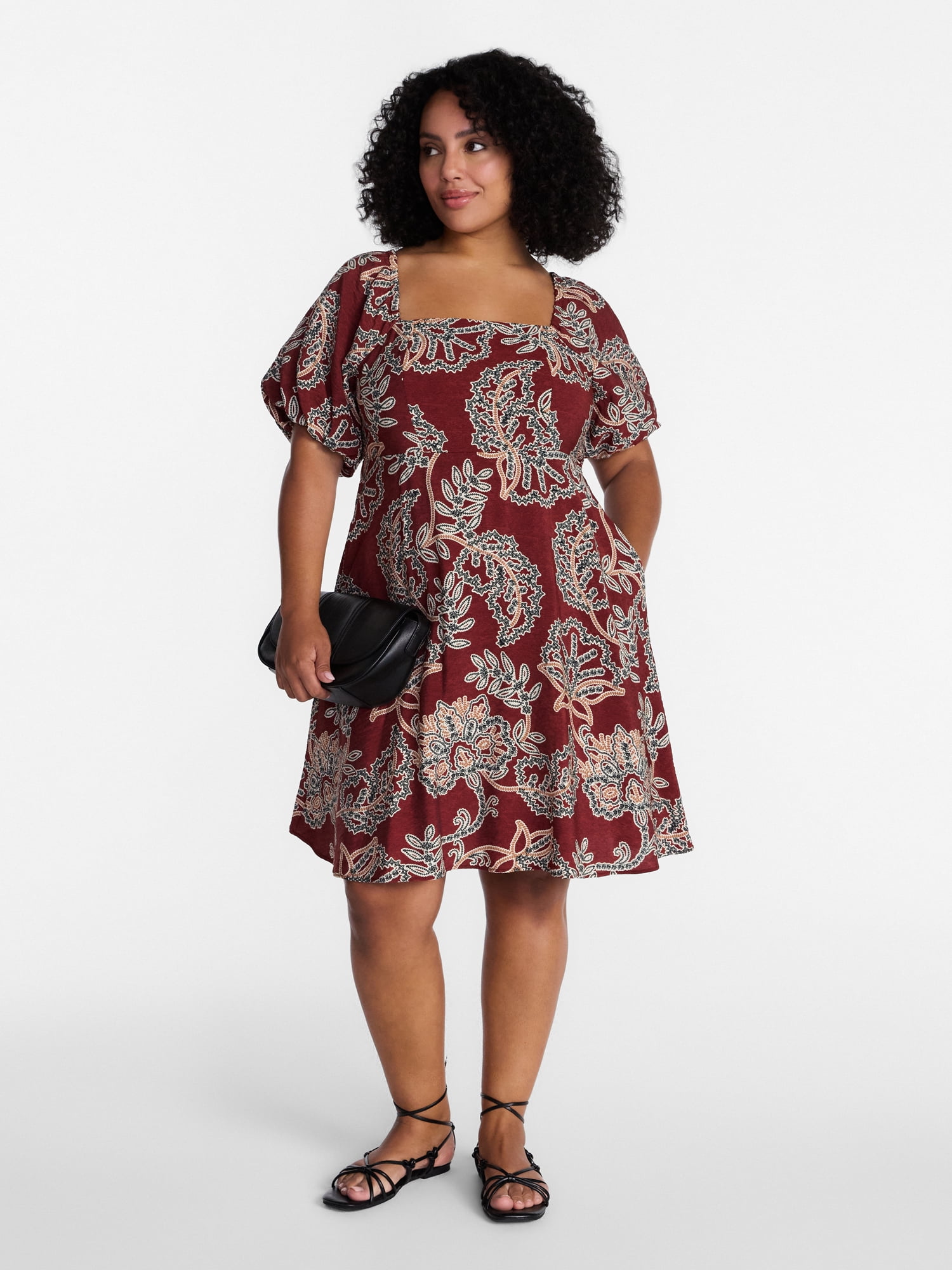 Time and Tru Women's Mini Dress with Puff Sleeves, Sizes XS-XXXL
