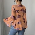 thumbnail image 4 of Tmtolofot Chiffon Tops for Women Front Bow Tie Tunic Tops Ruffle Hem Long Sleeve Shirts V Neck Floral Print Peplum Blouses Fashion Trendy Sexy Outfits 2026 Vacation Elegant Tee Top|Orange|S, 4 of 5