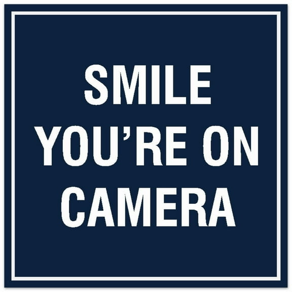 Signs ByLITA Square Smile You're on Camera Sign - Easy Installation | Durable Material (Navy Blue / White) - Large