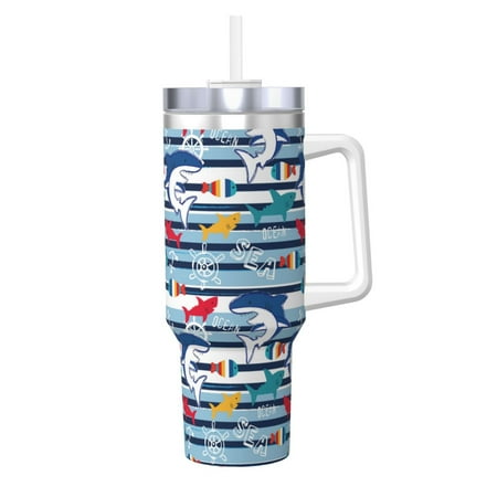 

Lukts Fish And Shark for 40OZ Ice Cup with Handle Stainless Steel Vacuum Insulated Cup Suitable for Indoor and Outdoor Activities