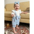 thumbnail image 6 of BemeyourBBs Newborn Baby Girl Summer Clothes Cotton Outfits Faux Two-piece Romper Bow Print Ruffled Trim Short Sleeve Jumpsuit and Bow Headband 2 Pcs Set, 6 of 9