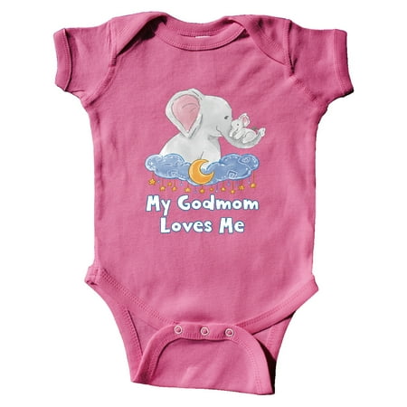 

Inktastic My Godmom Loves Me Cute Elephants Clouds Moon and Stars Gift Baby Boy or Baby Girl Bodysuit