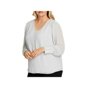 Vince Camuto Specialty Smocked Chiffon Blouse, Silverstone, 3X (US 22W-24W)