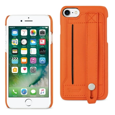 Iphone 7 Genuine Leather Hand Strap Case In Tangerine