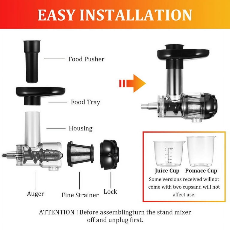 Masticating Juicer Attachment for KitchenAid All Models Stand Mixers, Cold  Press Juicer Attachment for KitchenAid, Slow Juicer Attachment, Black(Mixer