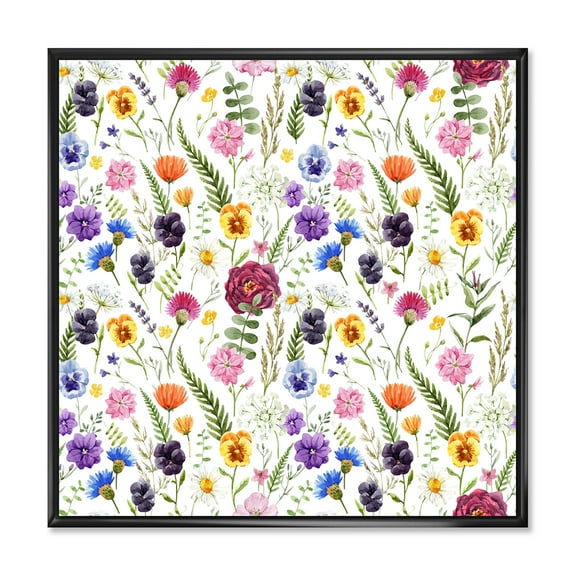Designart 'Coloful Wildflowers Floral Pattern II' Traditional Framed Canvas Wall Art Print