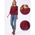 thumbnail image 2 of DARING DIVA Women's Peplum Crew Neck 3/4 Sleeve Ruffle Pullover Blouses L Burgundy, 2 of 5
