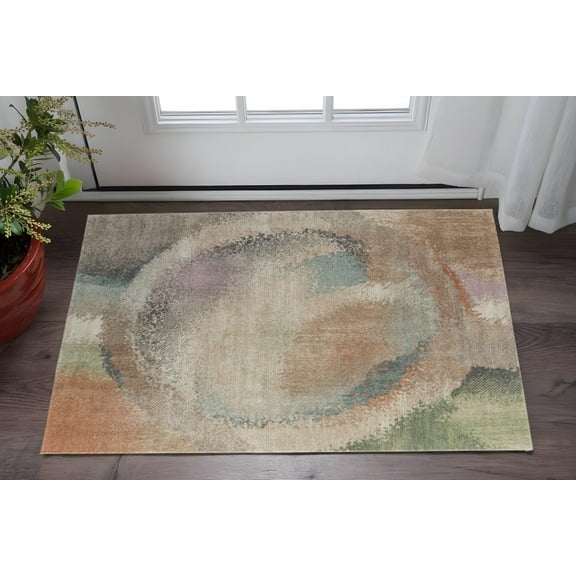 HomeRoots 617321 2 x 3 ft. Brown, Tan & Blue Abstract Distressed Rectangle Area Rug