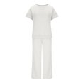 thumbnail image 4 of TrendVibe365 Womens Matching Lounge Set with Pants Solid Color Baggy Crewneck Short Sleeve Shirts and Wide Leg Long Pants Casual Travel Pajamas Lounge Set Loungewear Summer Outfits, 4 of 6