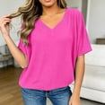 thumbnail image 2 of Tanghaowl Womens T Shirts, Class Women's T-Shirts V-Neck Summer Casual Loose Solid Color Bat Wing Shirt Soft Ribbed Short Sleeve Basic Pink M, 2 of 5