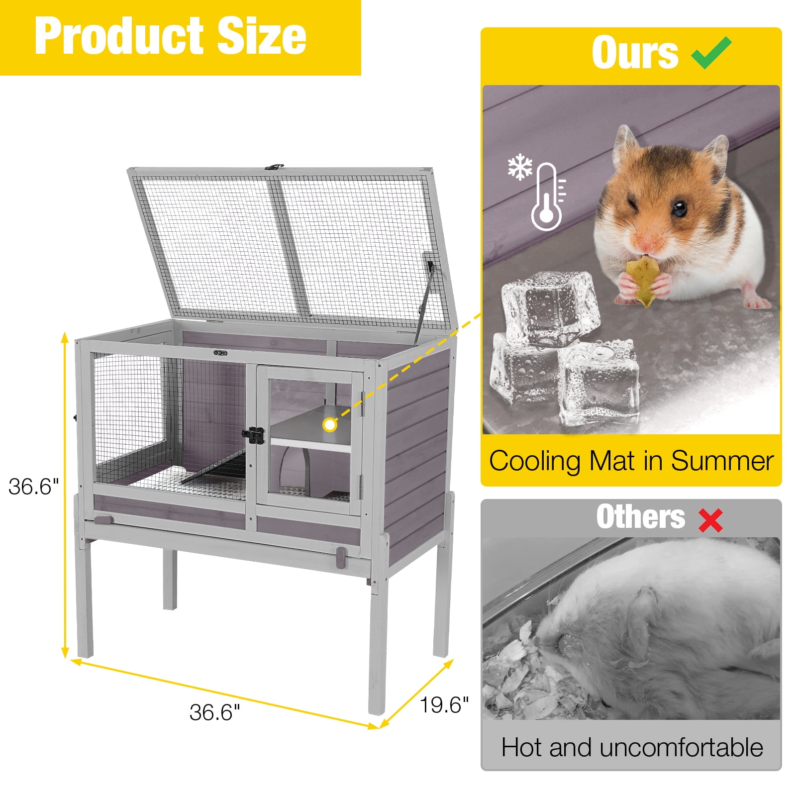 Aivituvin Guinea Pig Cages Indoor Rabbit Hutch with Removable Stand Anti Chewing Wooden