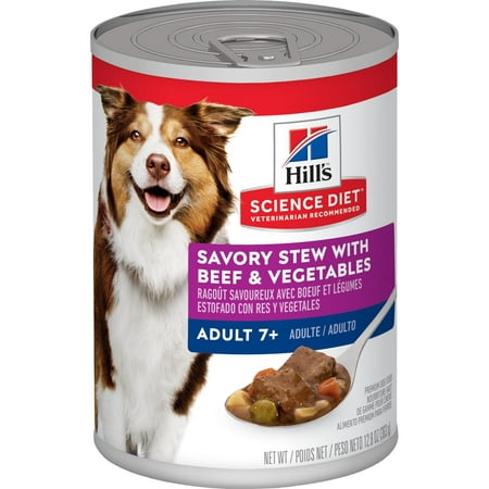 Hill's Science Diet Adult 7+ Savory Stew with Beef & Vegetables Wet Dog Food, 12.8 oz, (Best Canned Dog Food For Constipation)