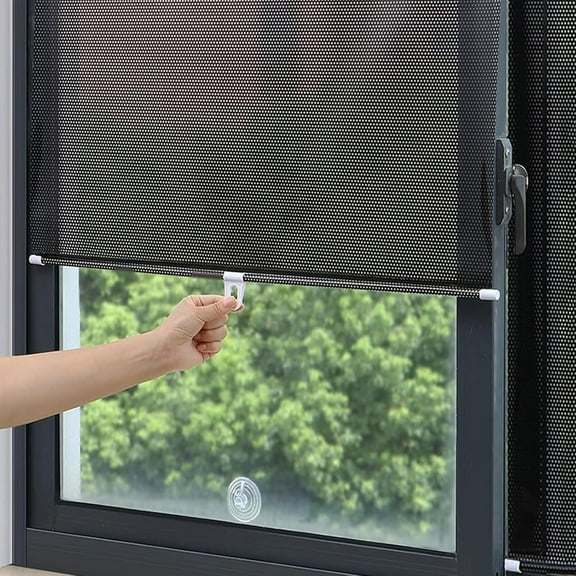 No Drilling Retractable Roller Window Shades W/3 Suction Cups, Blackout Blind Shade Temporary Cover Curtain for Home Bedroom Car(Black,18 * 49in)